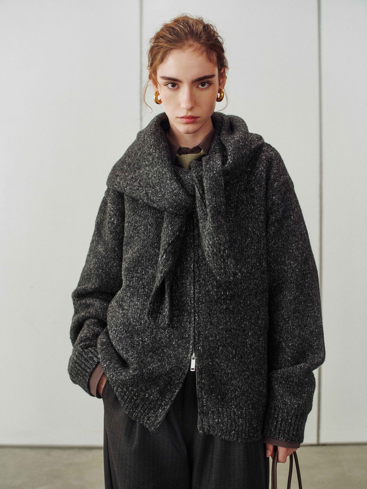 Granule Zip-Up Cardigan & Scarf