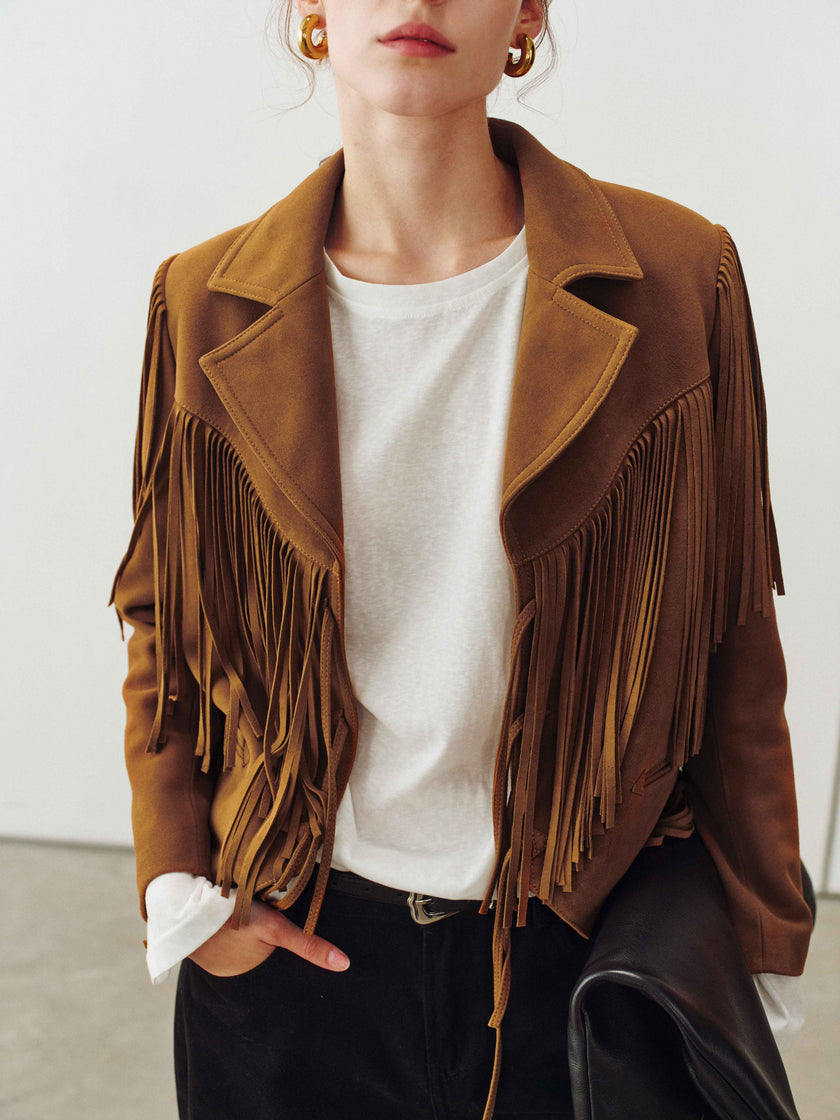 Veste en daim à franges