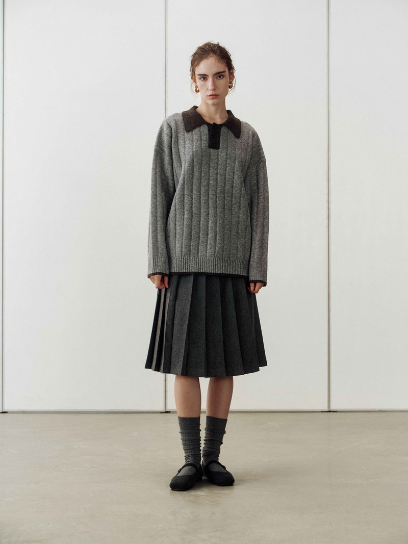 Maglione a collo a contrasto in maglia