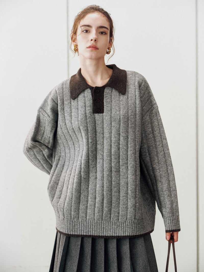 Maglione a collo a contrasto in maglia