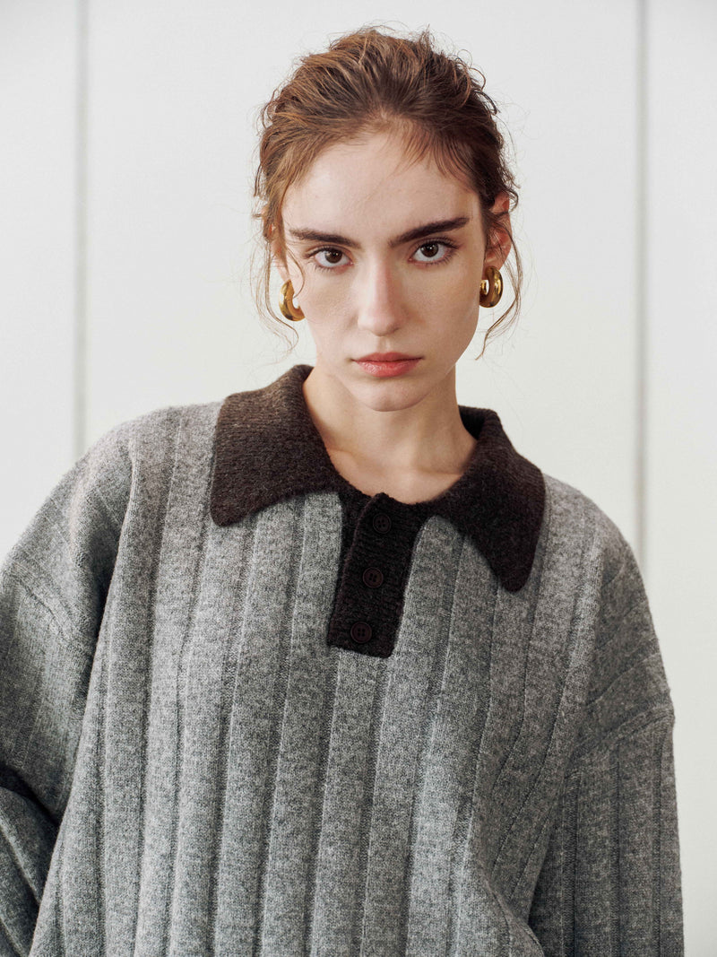Maglione a collo a contrasto in maglia