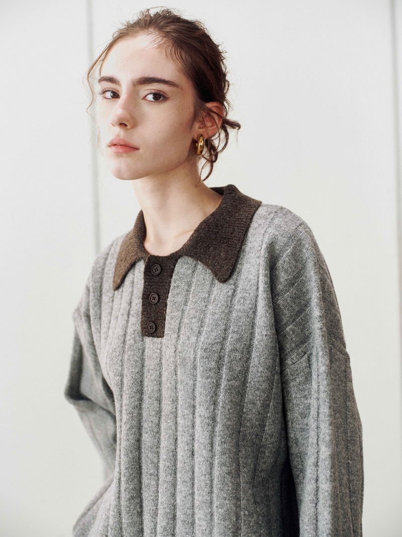 Maglione a collo a contrasto in maglia