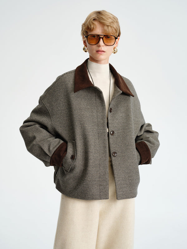 Veste courte matelassée à motif pied-de-poule