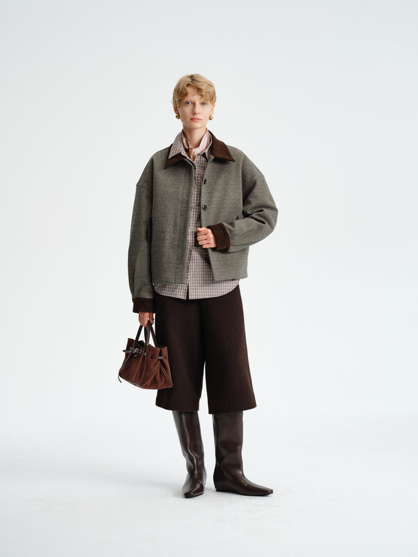 Veste courte matelassée à motif pied-de-poule