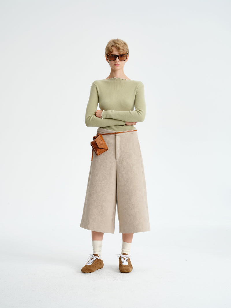 Structured Wool-Blend Cropped Trousers