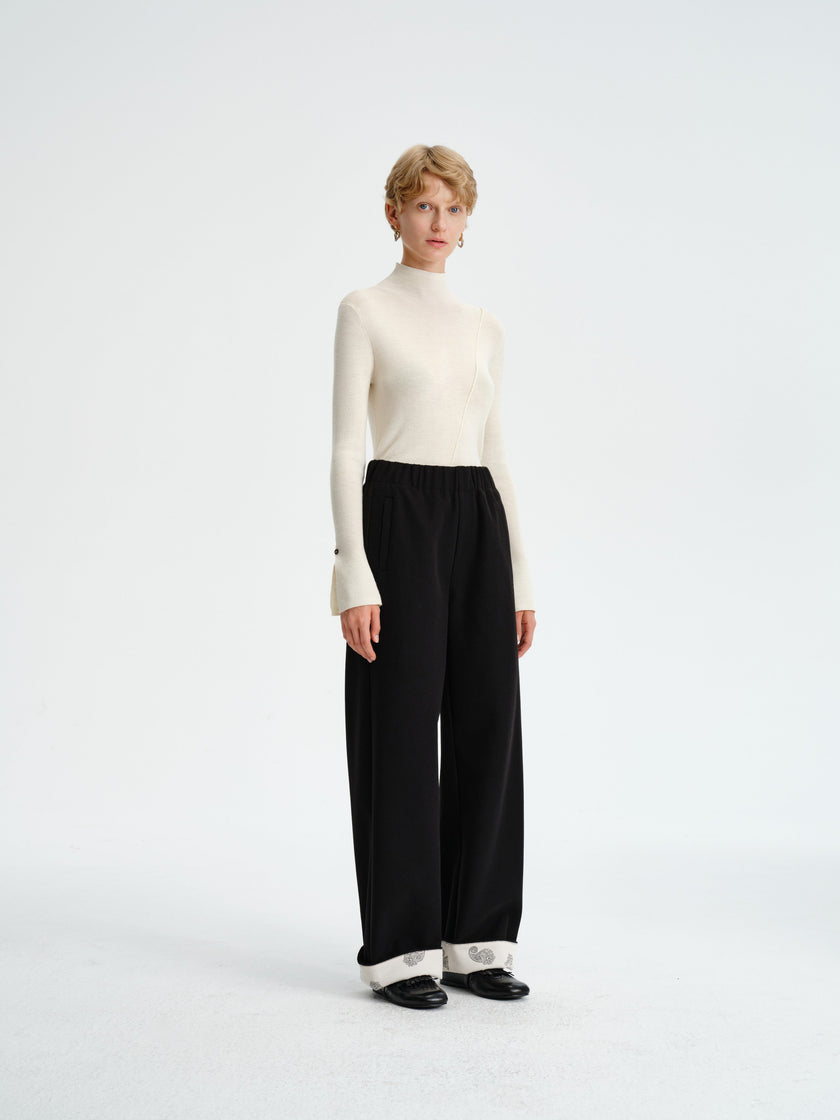 Pantalon en mélange de laine à motif cachemire