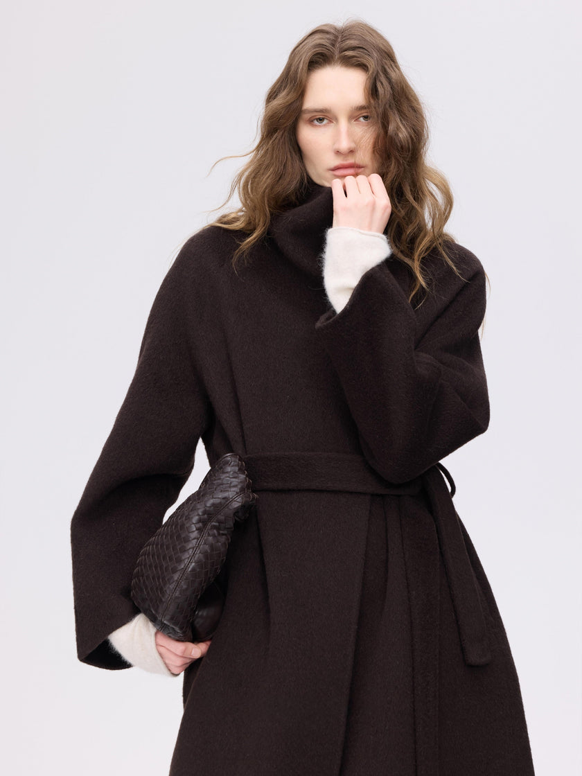 Wool Camel High-Neck Coat