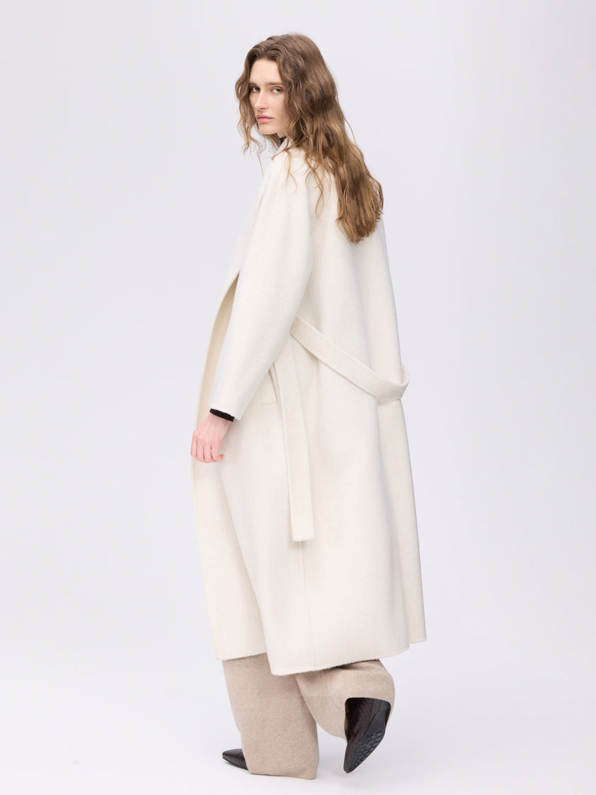 Manteau enveloppant en laine et chameau