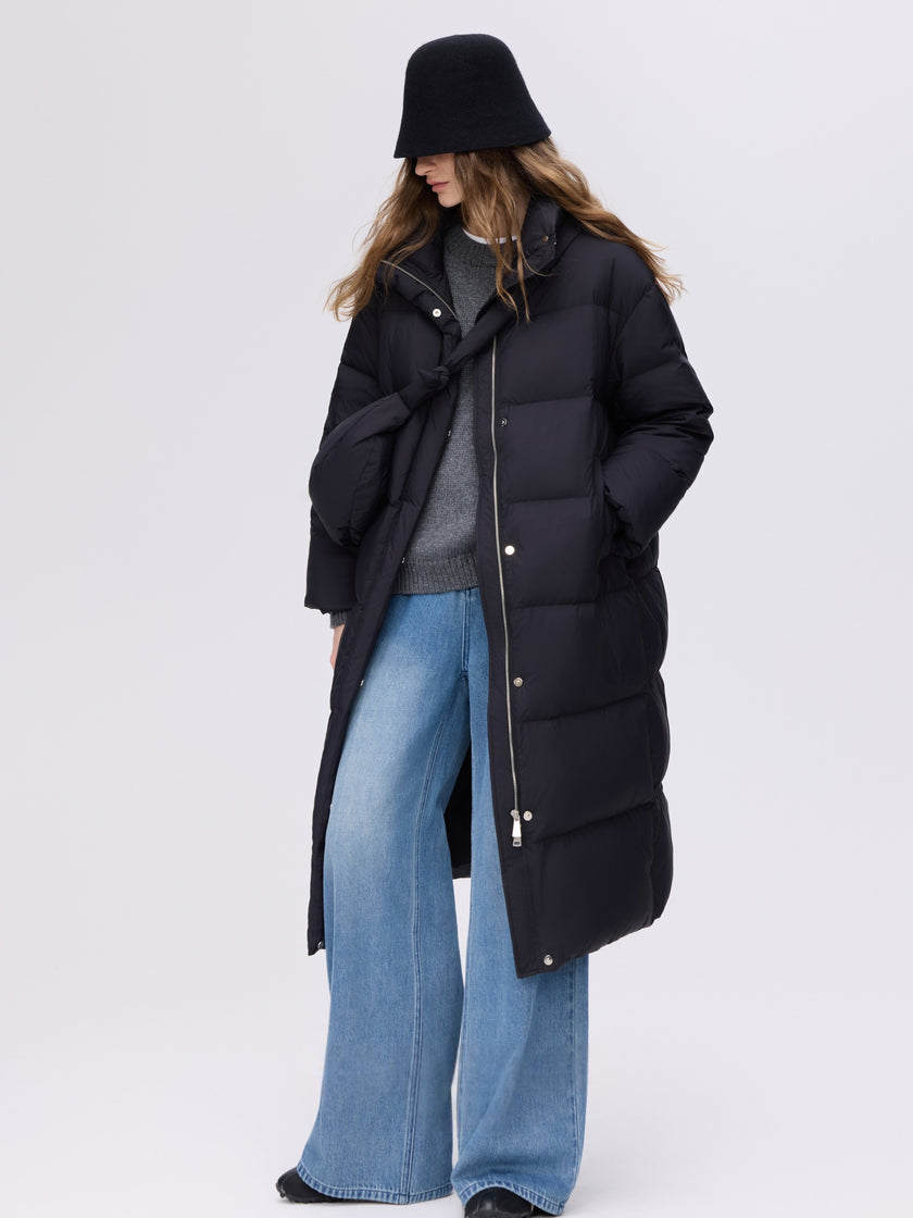 Manteau long en duvet à col montant