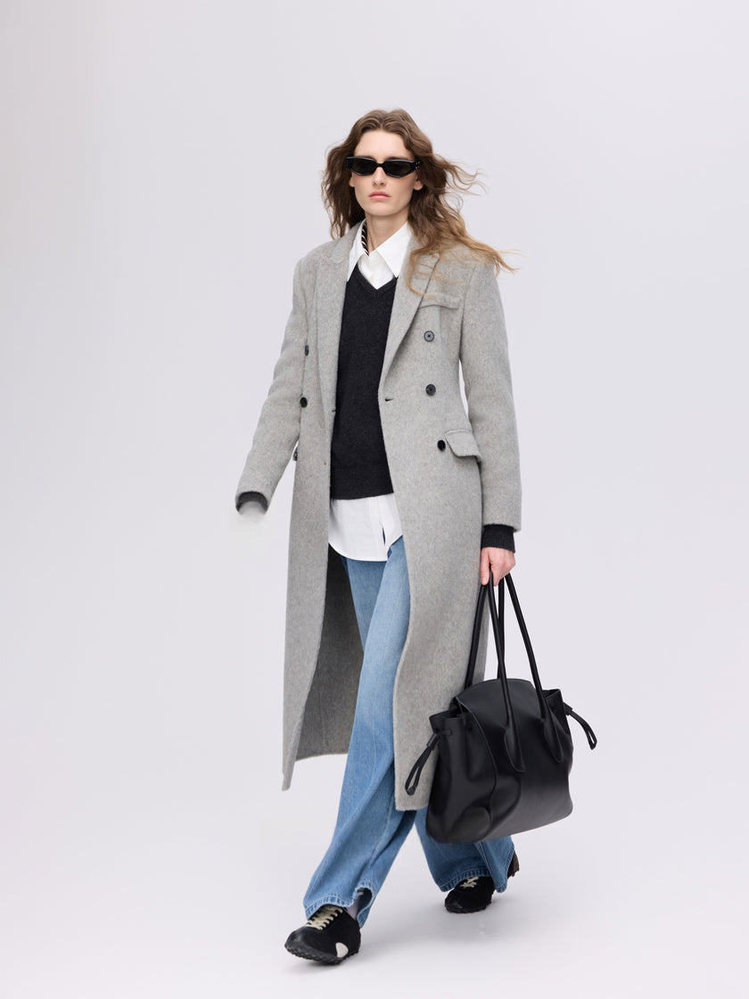 Manteau croisé en laine et alpaga