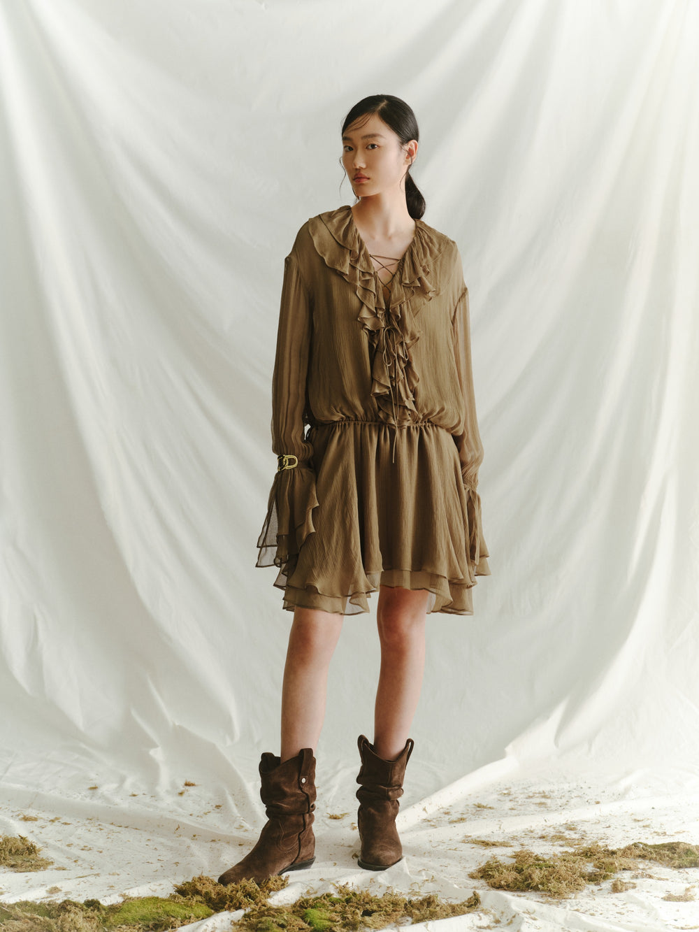Umber Ruffle Veil Dress