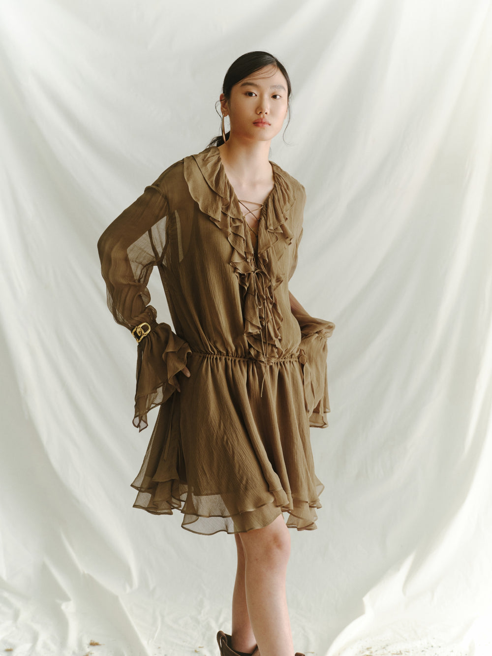 Umber Ruffle Veil Dress