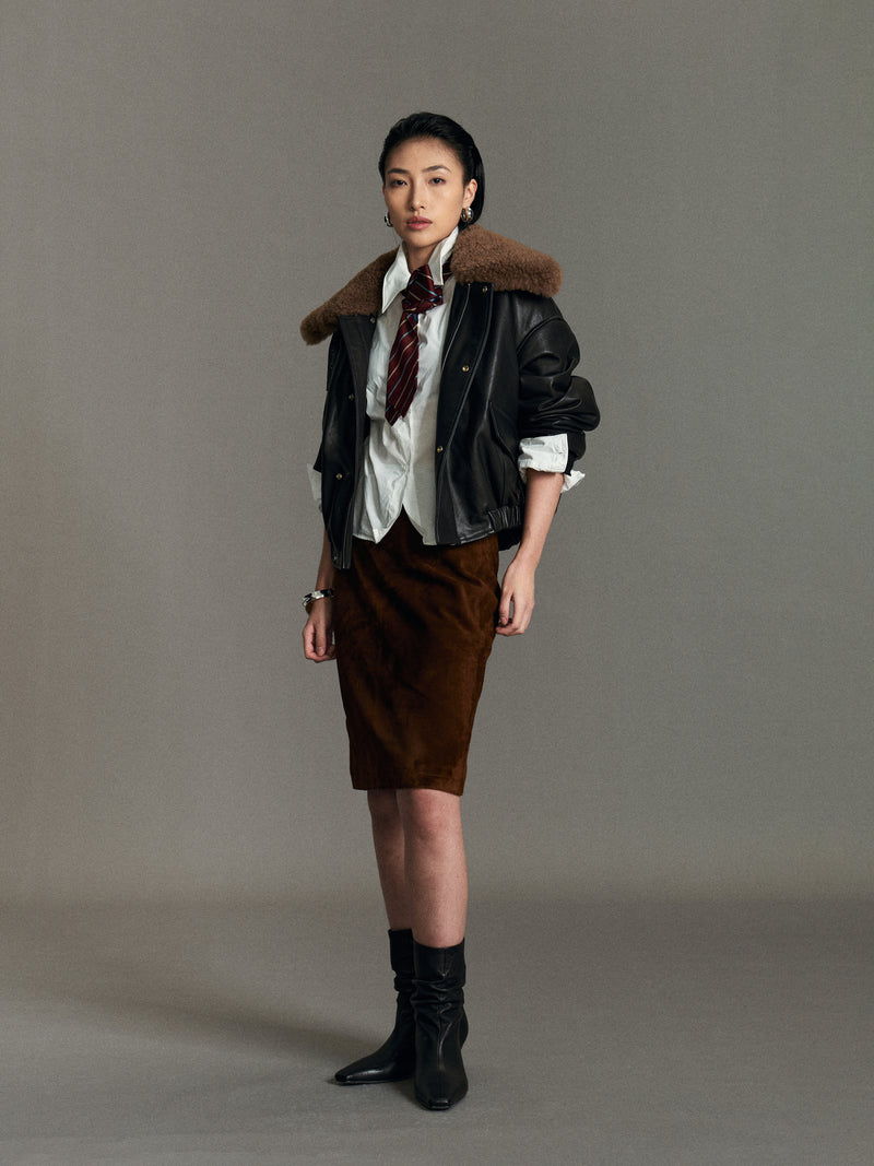 Neris Leather Down Bomber