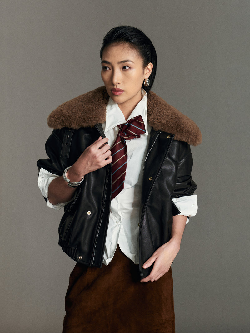 Neris Leather Down Bomber