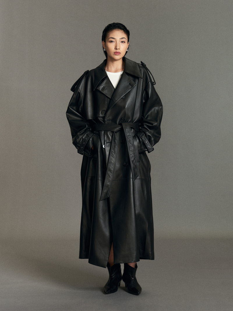 Cappotto Trench in Pelle Liv