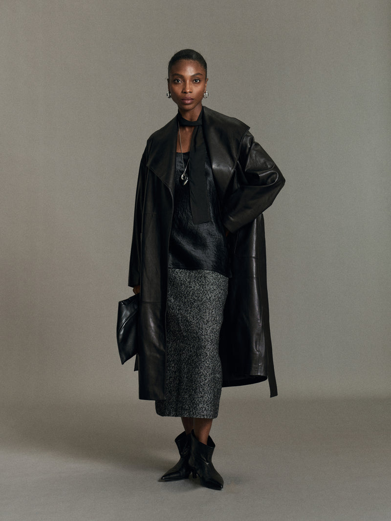 Odelia Belted Leather Coat