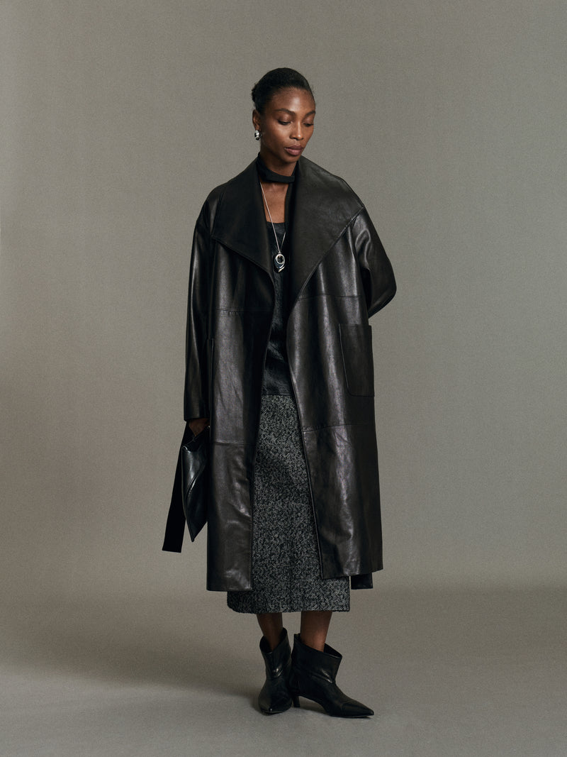 Odelia Belted Leather Coat