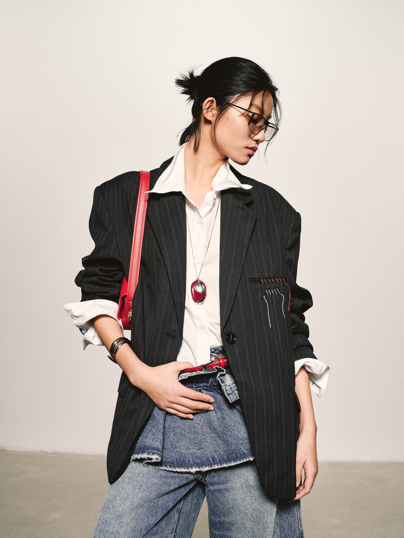 Blazer de raya diplomática lineal
