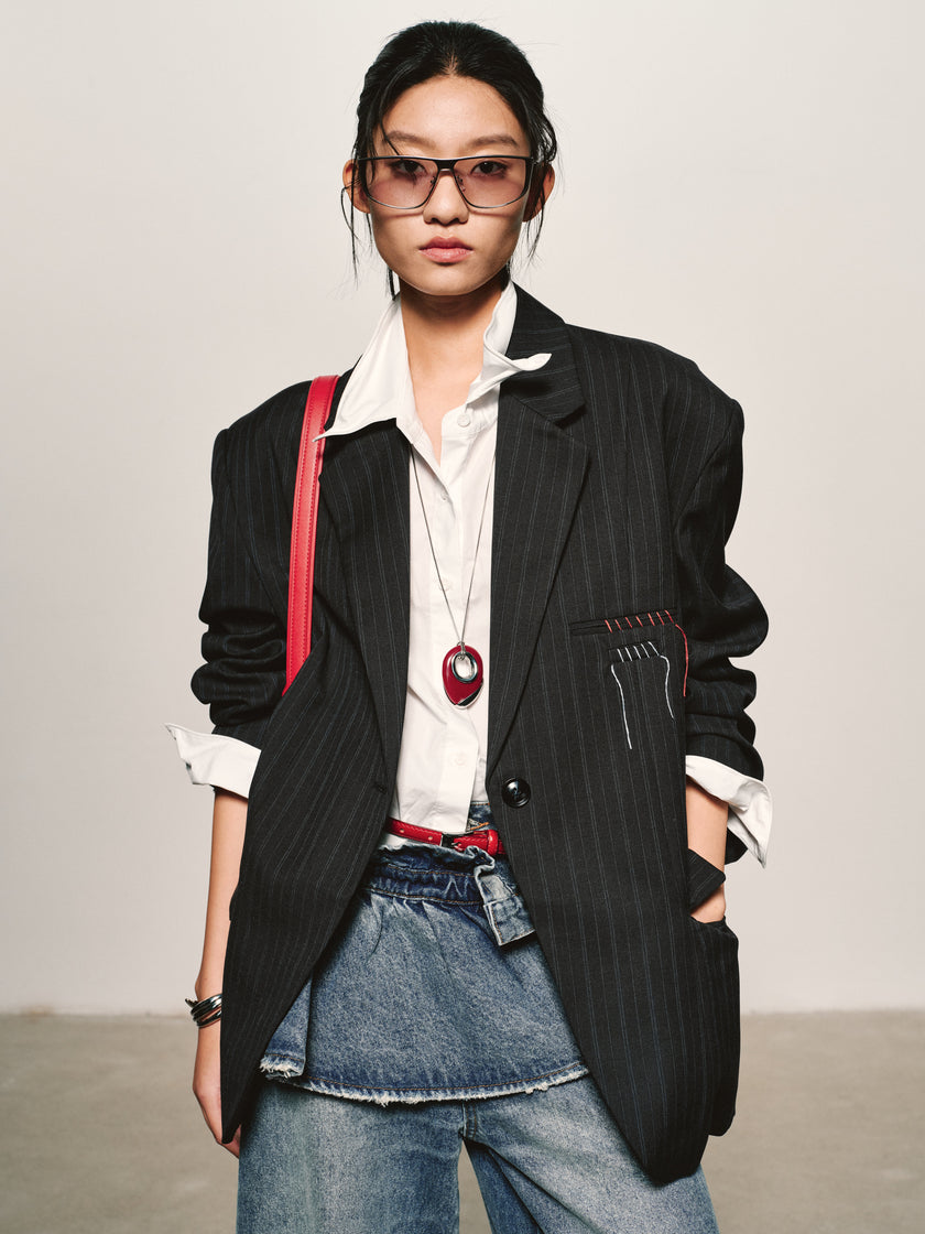 Linear Pinstripe Blazer