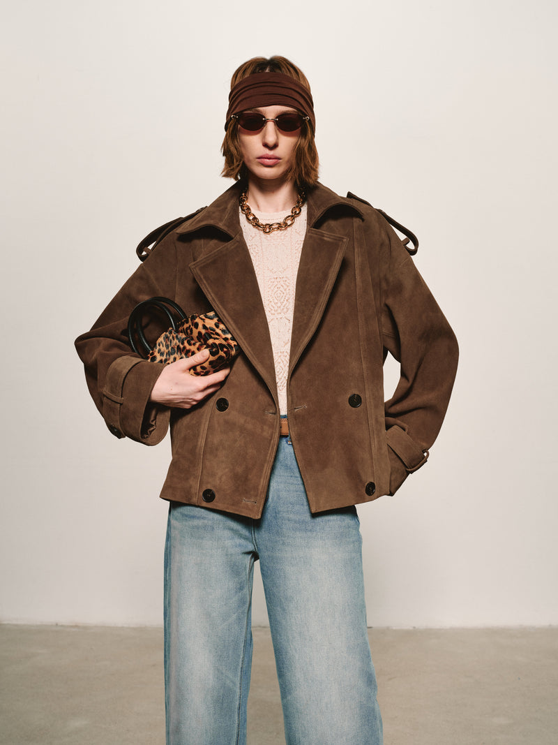 Suede Double-Breasted Caban