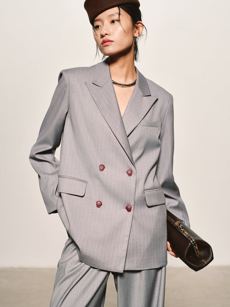 Pinstripe Wool-Blend Blazer