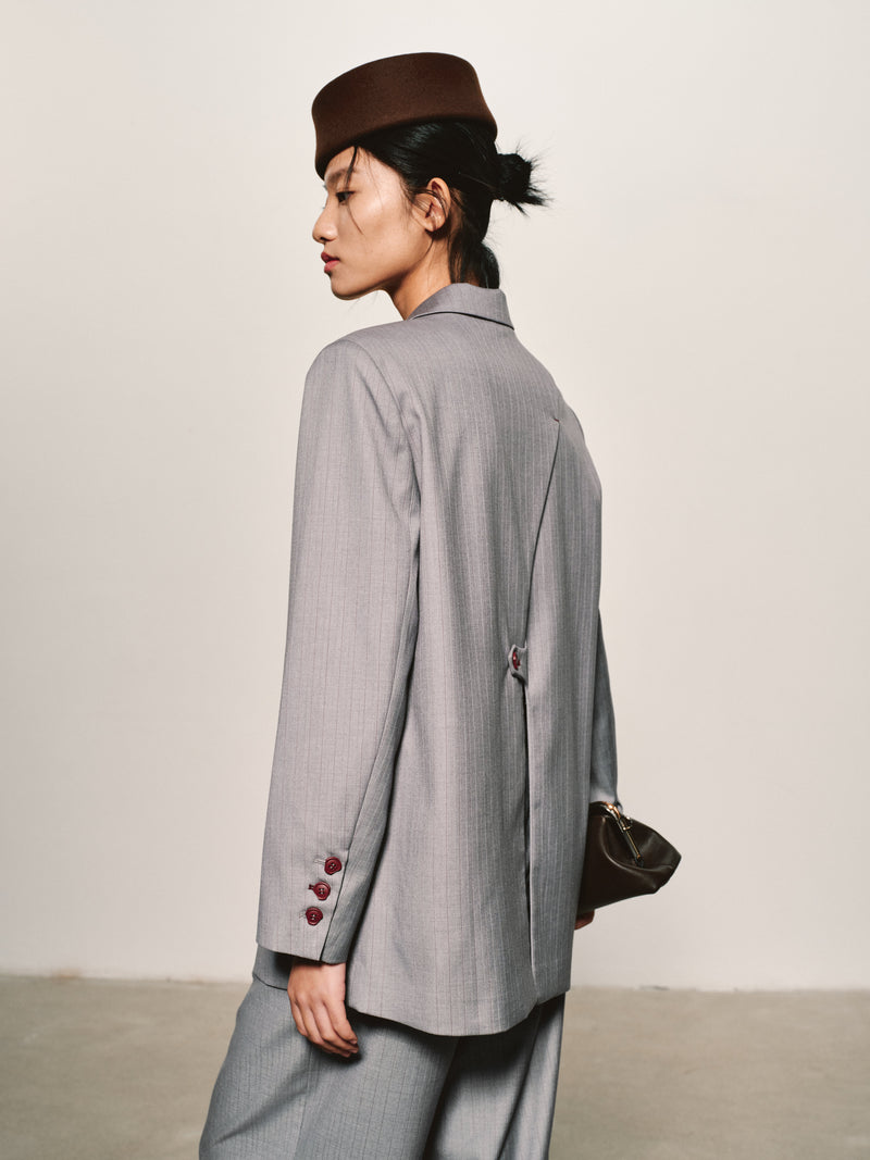 Pinstripe Wool-Blend Blazer