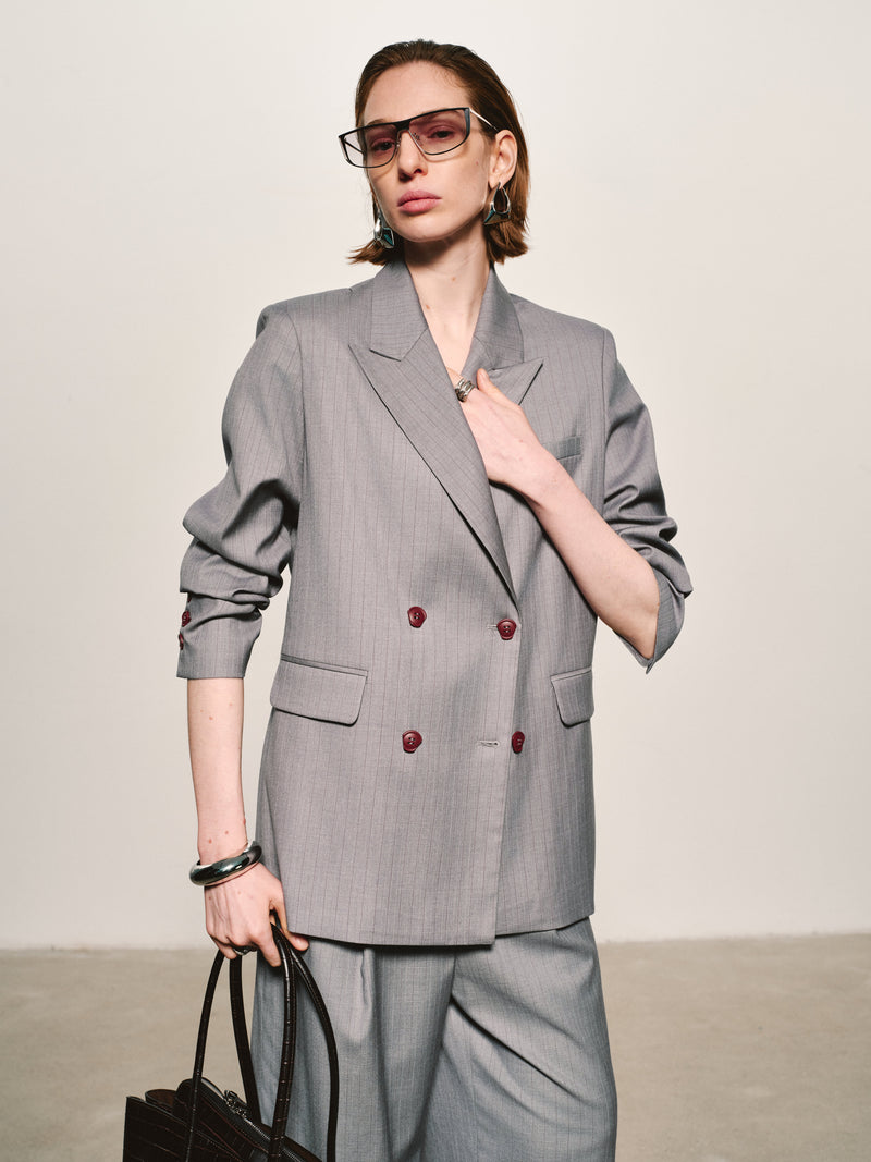 Pinstripe Wool-Blend Blazer