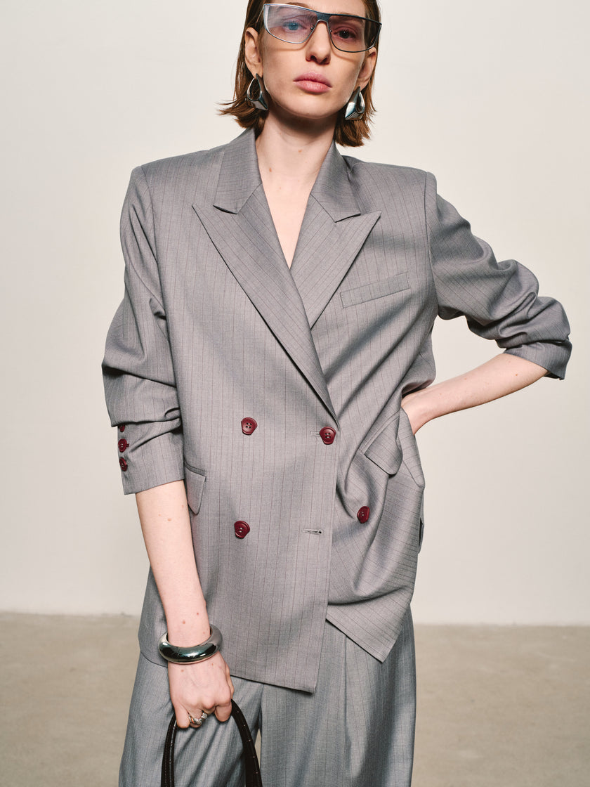 Pinstripe Wool-Blend Blazer