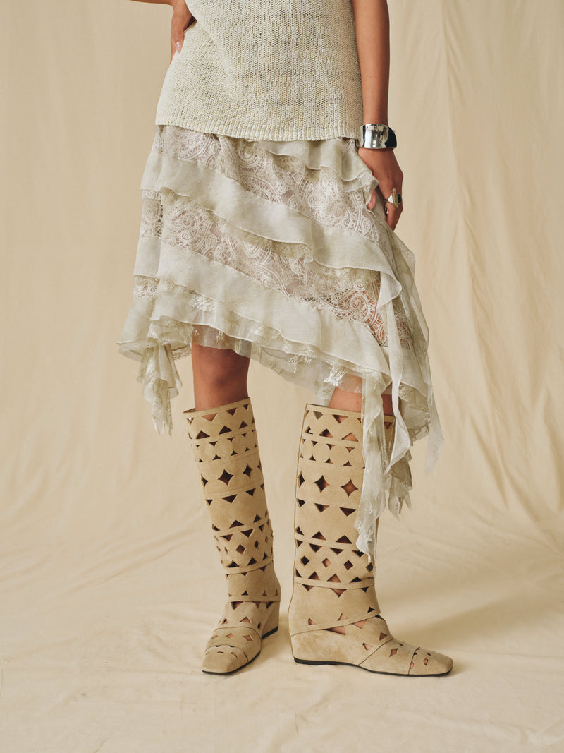Bottes ajourées en daim YAOSAN - Abricot