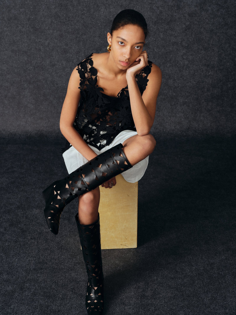 YAOSAN Bottes découpées en cuir - Noir