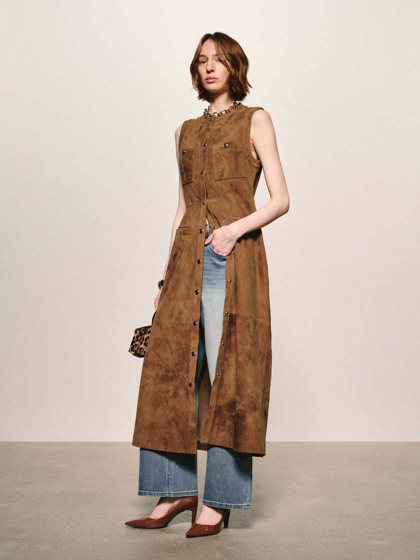 Suede Button-Down Shift