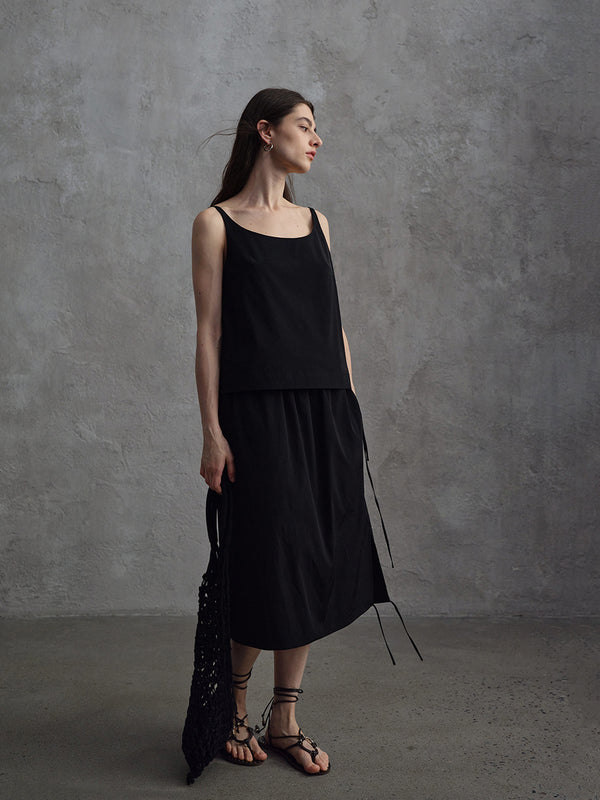 Umber Satin Drawstring Skirt