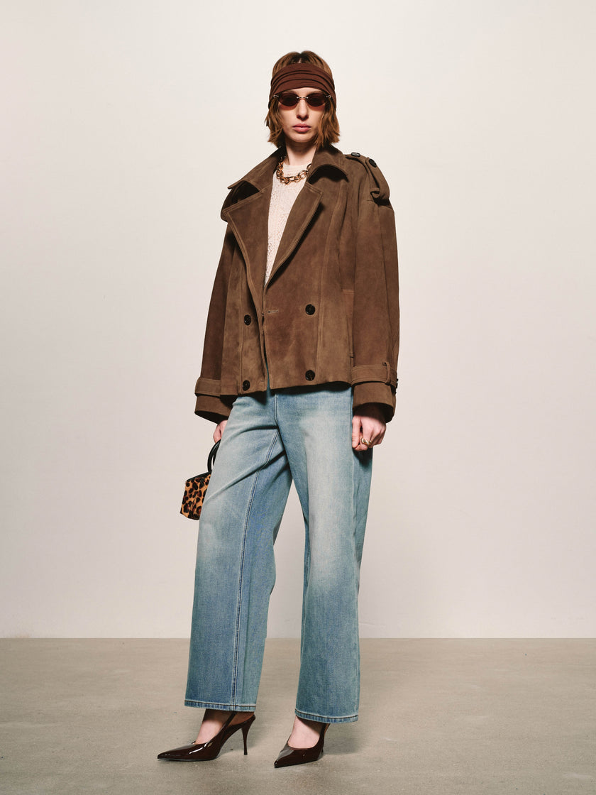 Suede Double-Breasted Caban