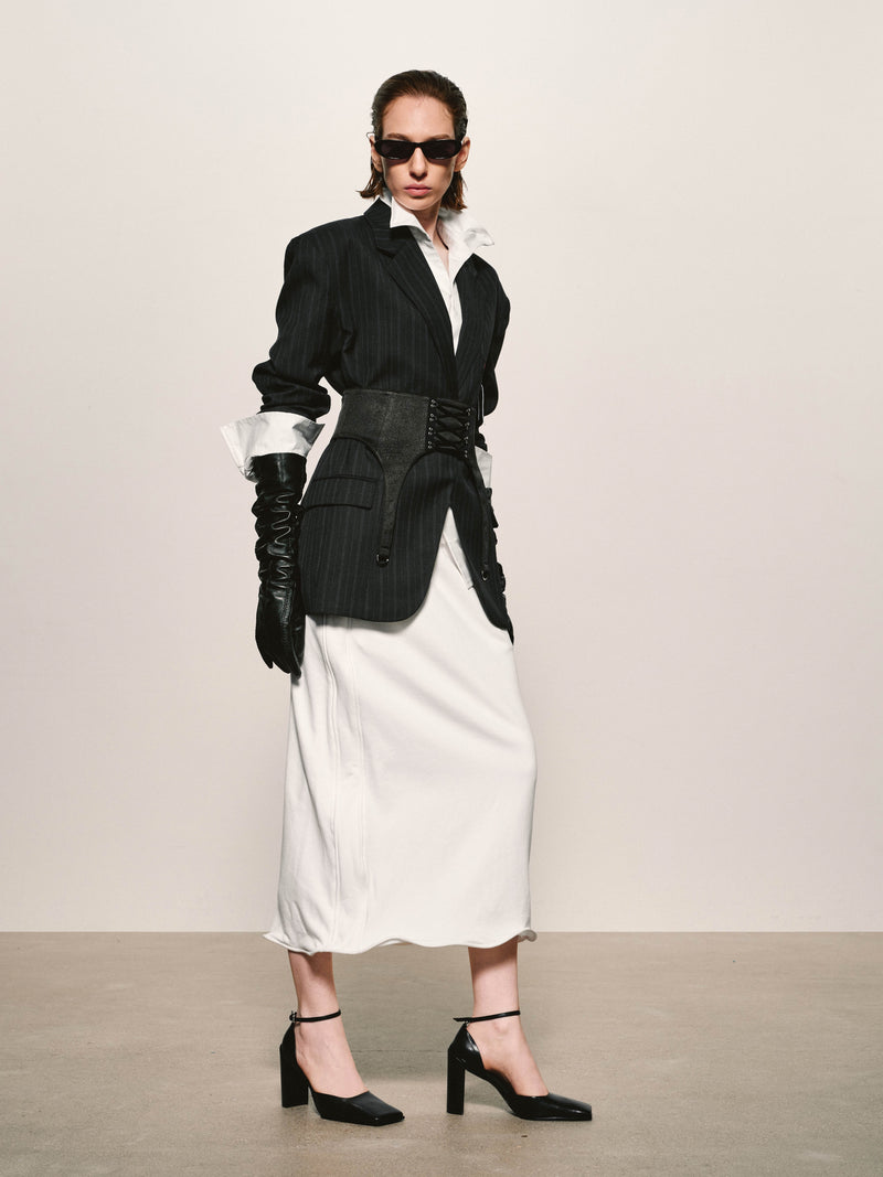 Blazer de raya diplomática lineal