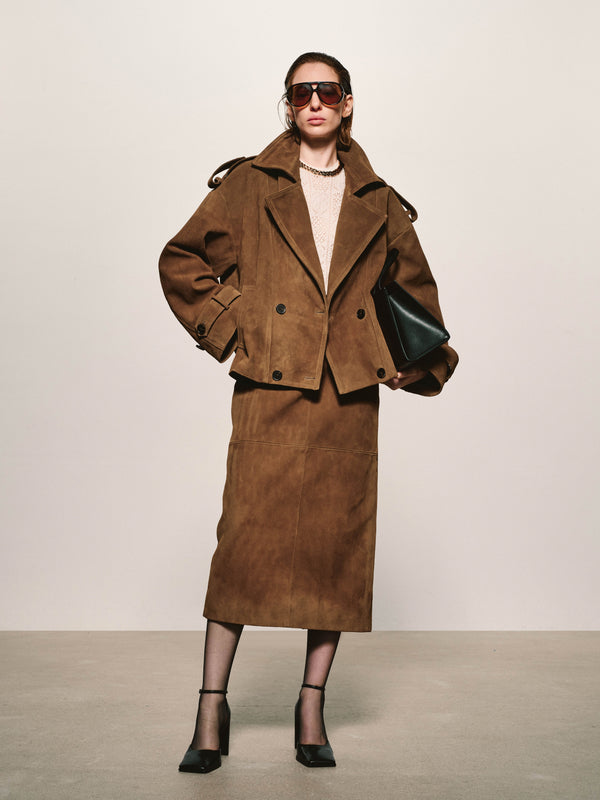 Suede Double-Breasted Caban