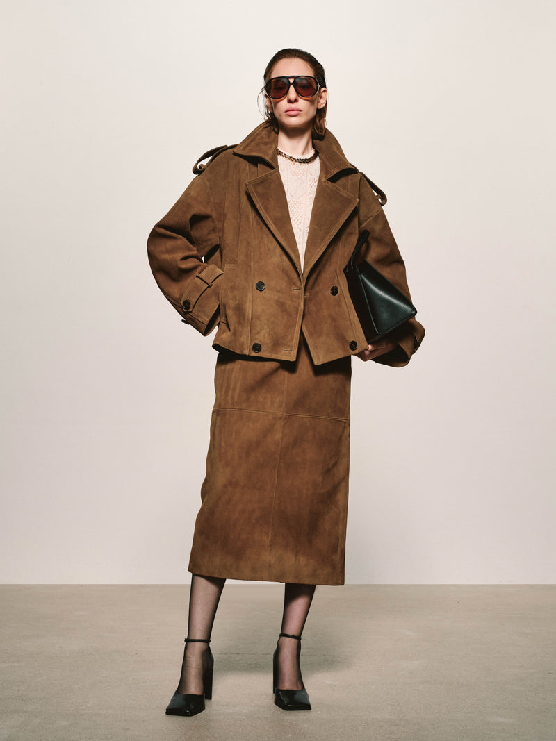 Suede Column Midi Skirt