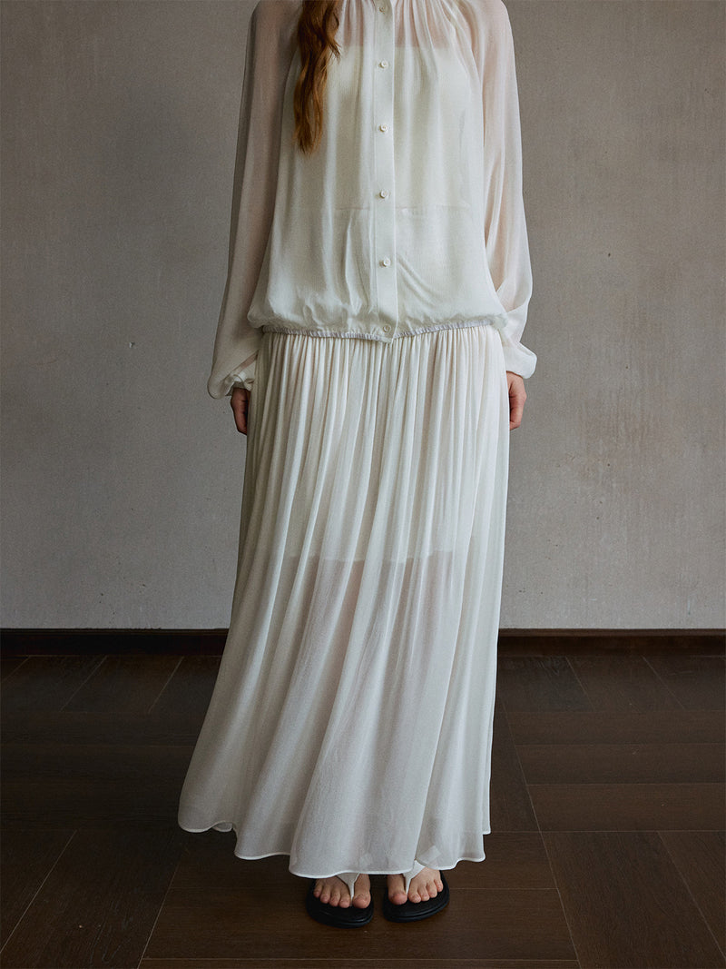 Mist Shirred Sheer Skirt
