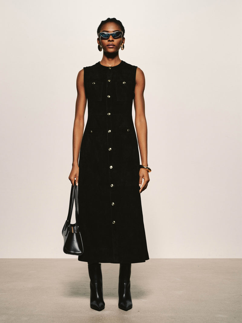 Robe Droite Boutonnée En Suède