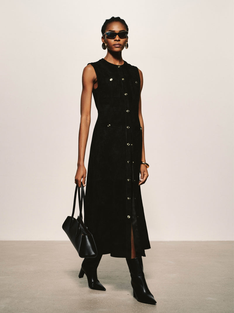 Robe Droite Boutonnée En Suède