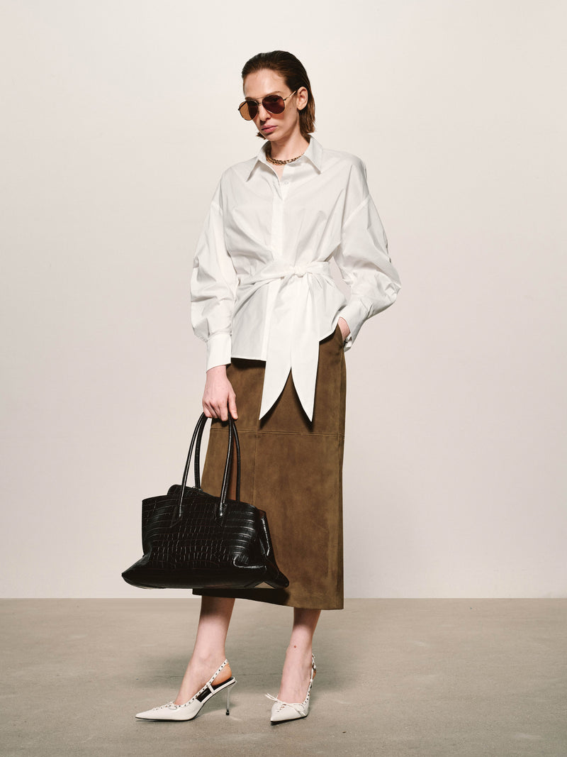 Suede Column Midi Skirt