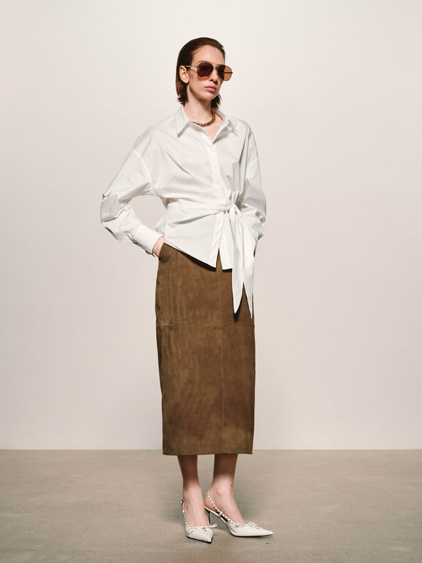 Suede Column Midi Skirt