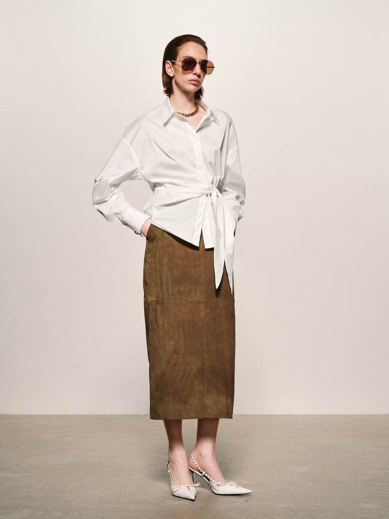 Suede Column Midi Skirt