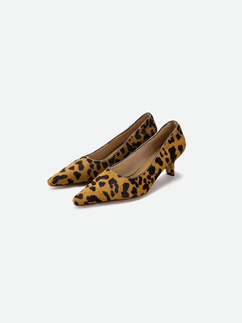 Escarpin en Cuir de Veau Imprimé Léopard