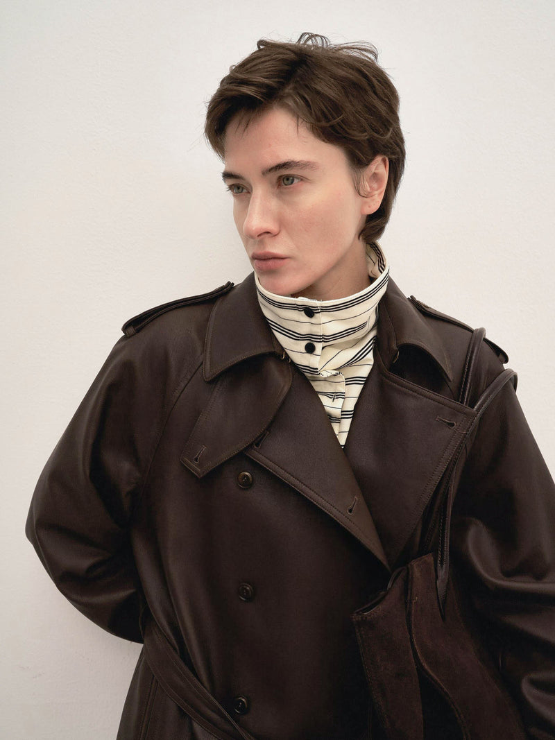 Noura Leather-Panel Coat