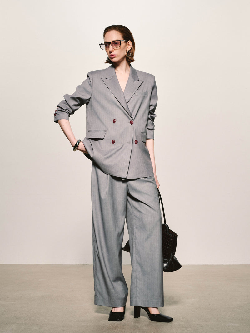 Pinstripe Wool-Blend Blazer