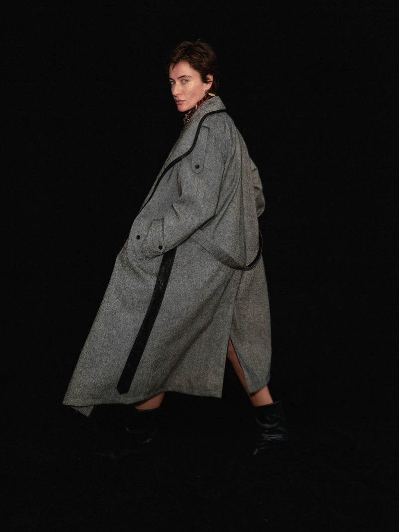 Neris Contrast-Trim Wool Coat