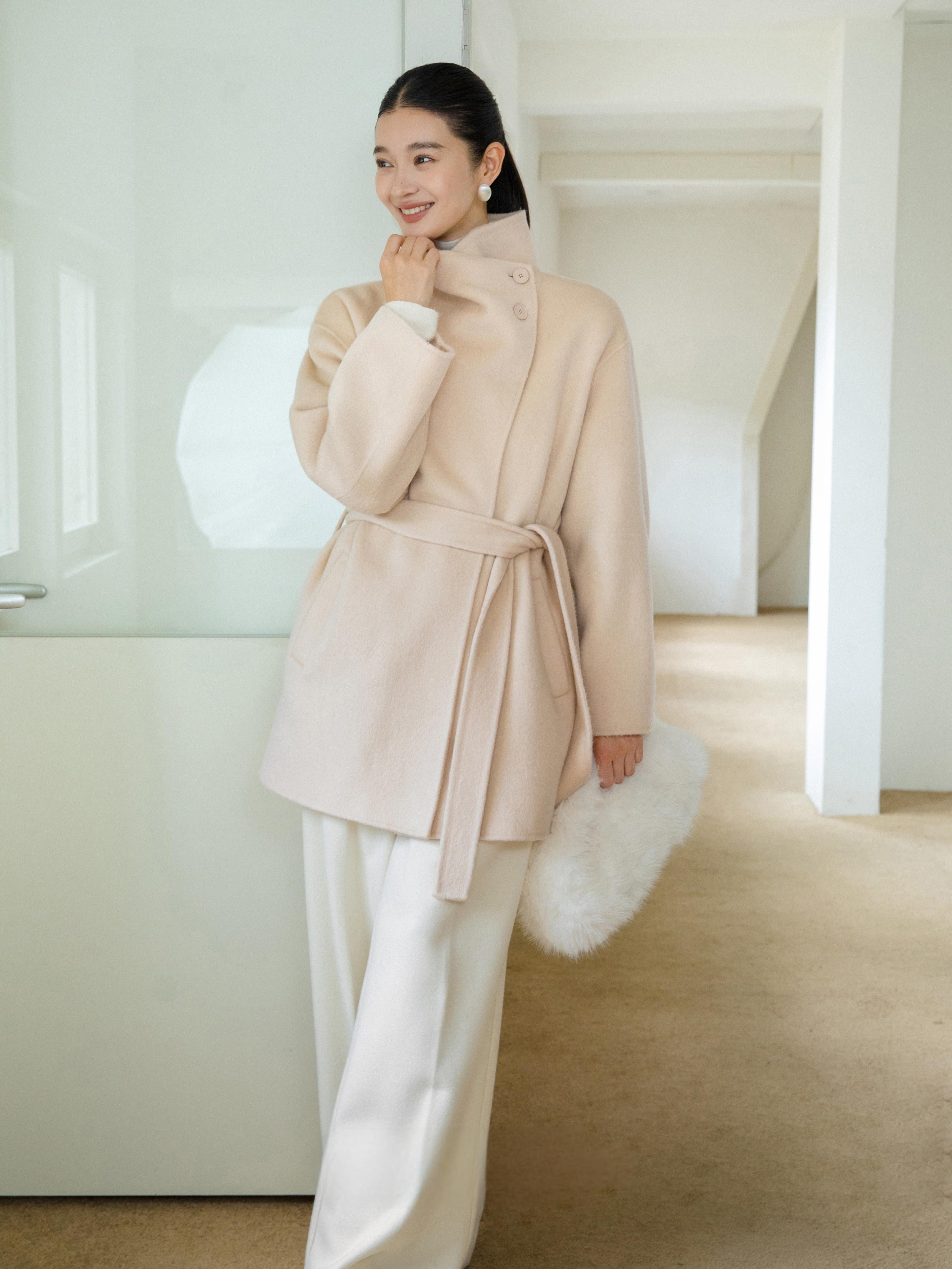 High-Neck Belted Wool Coat – hemi blurr