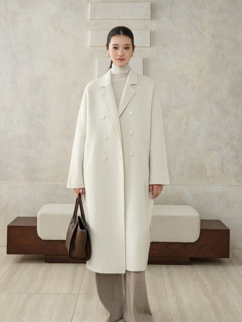 Manteau en laine camel à double boutonnage