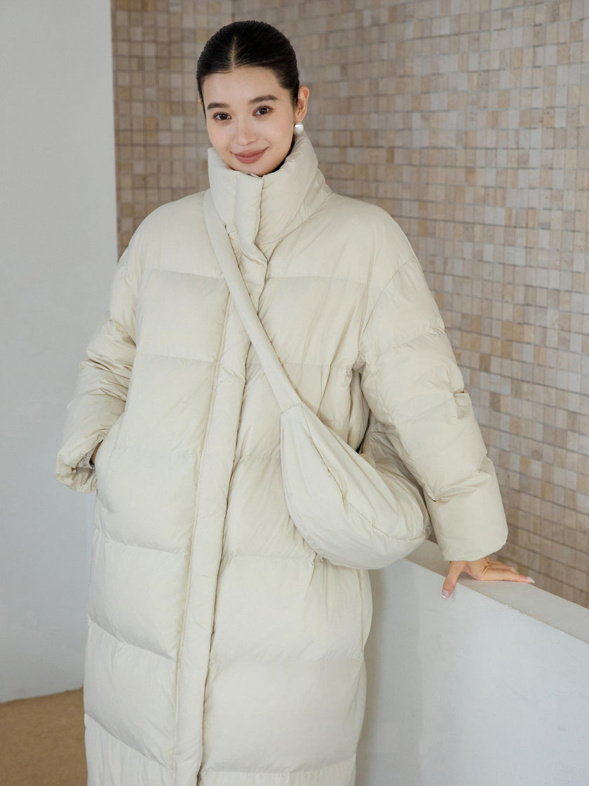 Manteau long en duvet à col montant