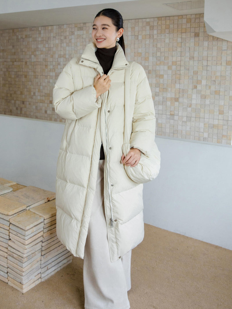 Manteau long en duvet à col montant